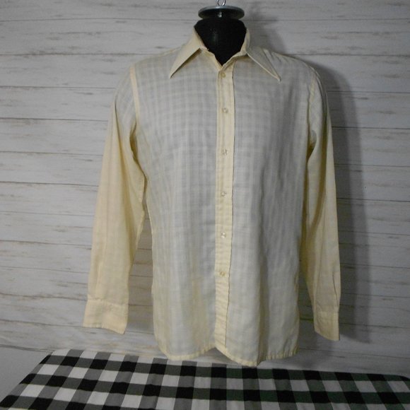 Yves Saint Laurent Other - Vtg. YVES SAINT LAURENT 16.5 L 34/35 Men Beige Dress Shirt Plaid Made HONG KONG